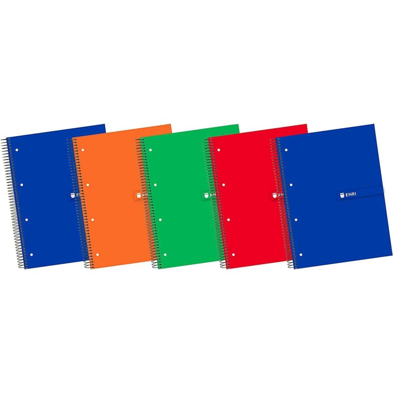 Enri Plus Spiral Notebook A4+ Format Squared 5x5mm - 120 Sheets + 40 Free Micro-perforated - Extra-Hard Cover - Assorted Colours