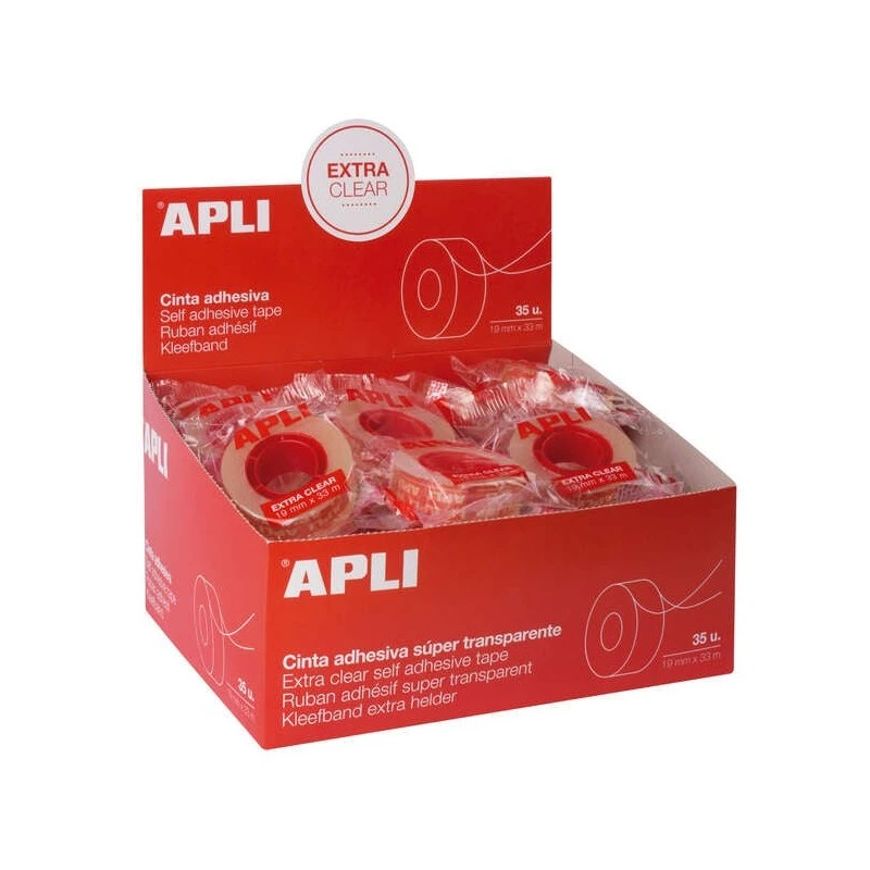 Apli Cinta Adhesiva Extra Clear 19mm x 33m - Resistente al Agua y a la Intemperie - Facil de Cortar con las Manos