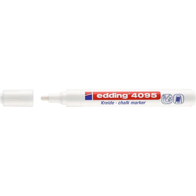 Edding 4095 Marqueur Craie Liquide - Pointe Ronde - Tracé entre 2 et 3mm - Odeur Neutre - Couleur Blanc