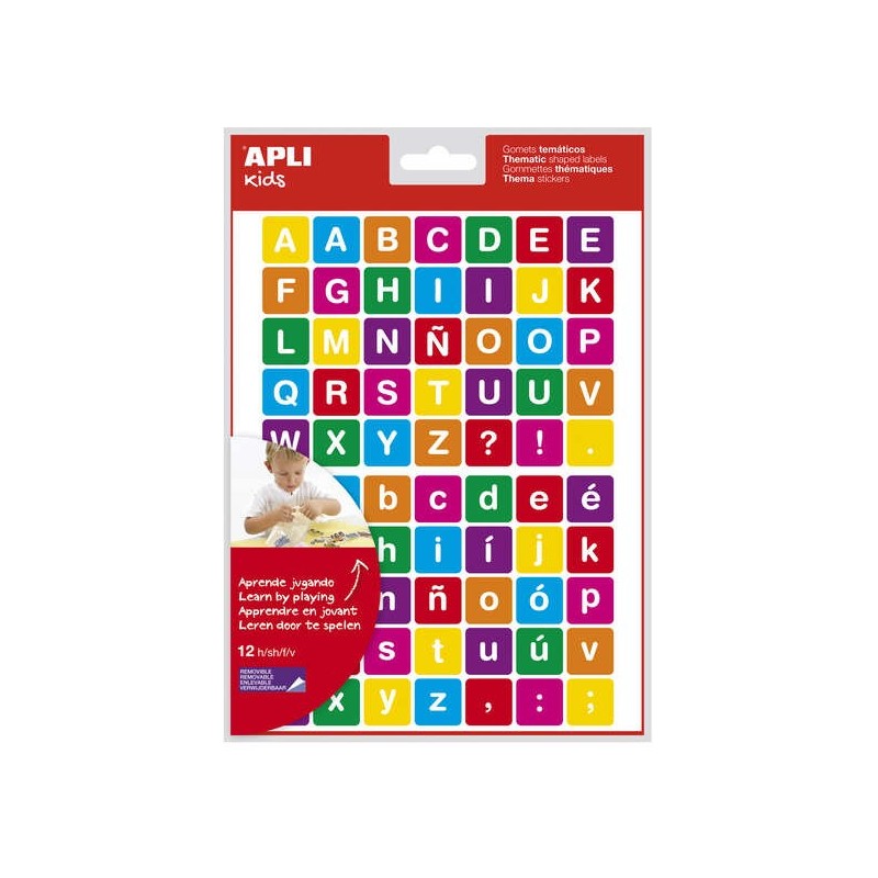 Apli Autocolantes Temáticos Letras - 12 Folhas (840 Autocolantes) - Adesivo Removível - Ideal para Aprendizagem da Leitura e