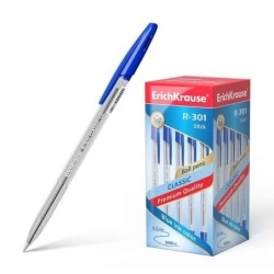 Erichkrause R-301 Boligrafo de Bola Punta 1.0mm - Trazo 0.5mm - Tinta de Secado Rapido - Cuerpo Transparente - Capuchon