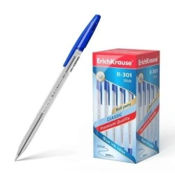 Erichkrause R-301 Boligrafo de Bola Punta 1.0mm - Trazo 0.5mm - Tinta de Secado Rapido - Cuerpo Transparente - Capuchon