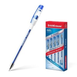 Erichkrause Stylo Gel G-Point - Pointe Aiguille de 0,38mm - Encre Gel à Séchage Rapide - Corps Transparent - Couleur Bleu
