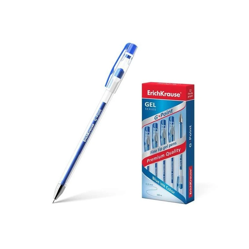 Erichkrause Esferográfica de Gel G-Point - Ponta de Agulha de 0,38mm - Tinta de Gel de Secagem Rápida - Corpo Transparente
