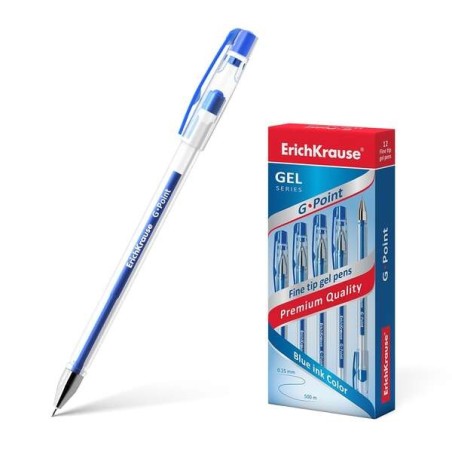 Erichkrause Boligrafo de Gel G-Point - Punta de Aguja de 0,38mm - Tinta de Gel de Secado Rapido - Cuerpo Transparente - Color