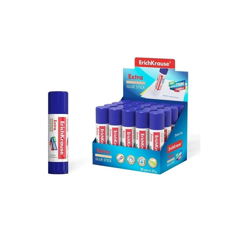 Erichkrause Extra Glue Stick 15gr - Super Strong Formula - Economical Use - Fast and Reliable Adhesion - Easy to Wash Off with