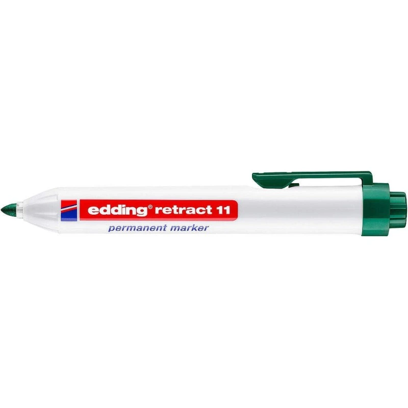 Edding Retract 11 Retractable Permanent Marker - Round Tip - Line Width between 1.5 and 3mm - Refillable - Quick Drying - Green