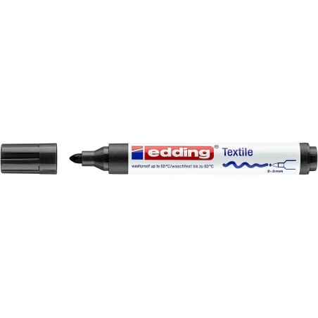 Edding 4500 Marcador Permanente para Têxteis - Ponta Redonda - Traço entre 2 e 3mm - Odor Neutro - Secagem Rápida - Cor Preta