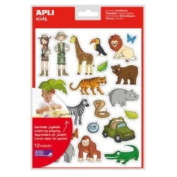 Apli Bolsa de Gomets Tematicos la Selva - 252 Gomets en 12 Hojas - Adhesivo Removible - Ideal para Escuelas - Cumple Normas