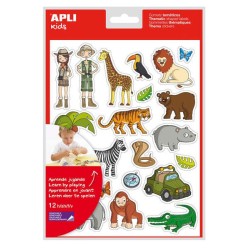 Apli Saco de Gomets Temáticos a Selva - 252 Gomets em 12 Folhas - Adesivo Removível - Ideal para Escolas - Cumpre Normas EN-71