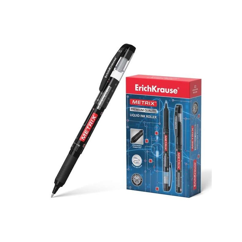 Erichkrause Metrix Stylo à Bille Encre Gel - Pointe 0.5mm - Grip en Caoutchouc - Capuchon avec Clip - Séchage Rapide - Couleur