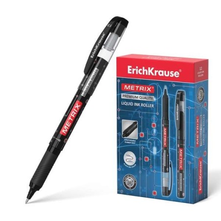 Erichkrause Metrix Gel Ink Pen - 0.5mm Point - Rubber Grip - Cap with Clip - Quick Drying - Black