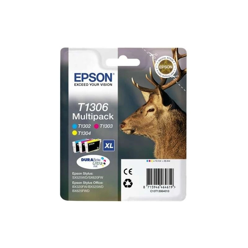 Epson T1306 Pack de 3 Tinteiros Originais - Ciano, Magenta, Amarelo - C13T13064012