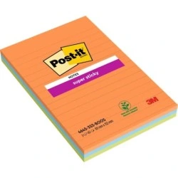Post-It Super Sticky Pack de 3 Blocs de 45 Notes Adhésives Repositionnables - Forme Rectangulaire - 101x152mm - Couleurs