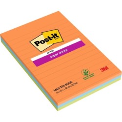 Post-It Super Sticky Pack of 3 Pads of 45 Repositionable Adhesive Notes - Rectangular Shape - 101x152mm - Assorted Colours
