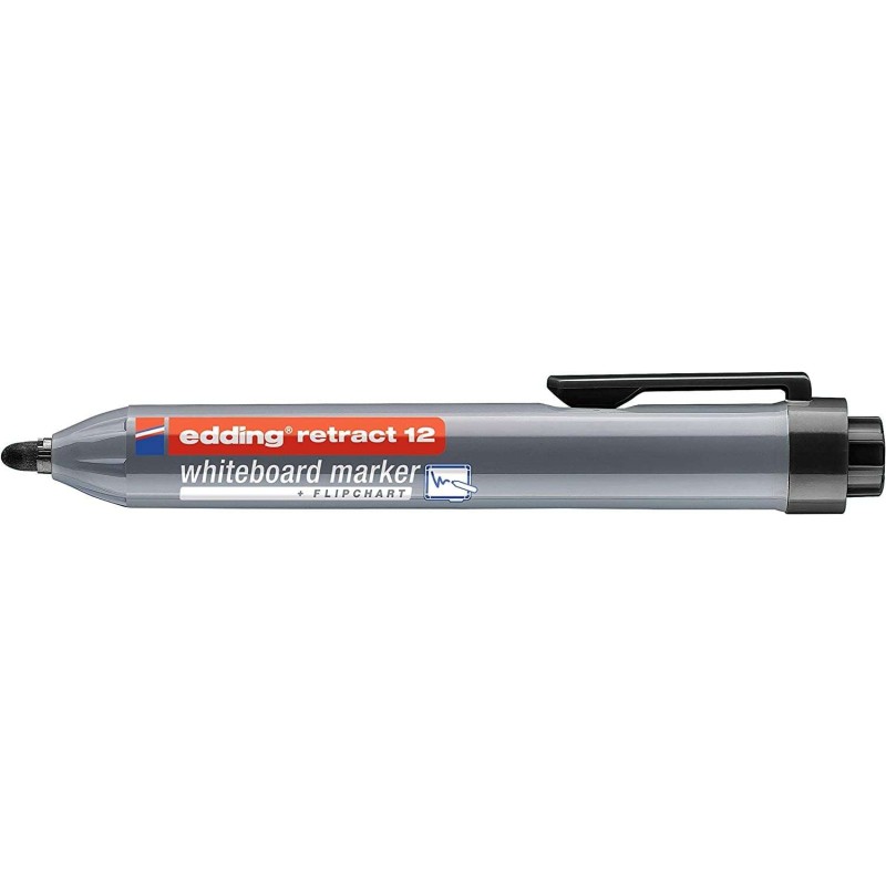 Edding Retract 12 Marcador para Quadro Branco Retrátil - Ponta Redonda - Traço entre 1.5 e 3mm - Recarregável - Secagem Rápida