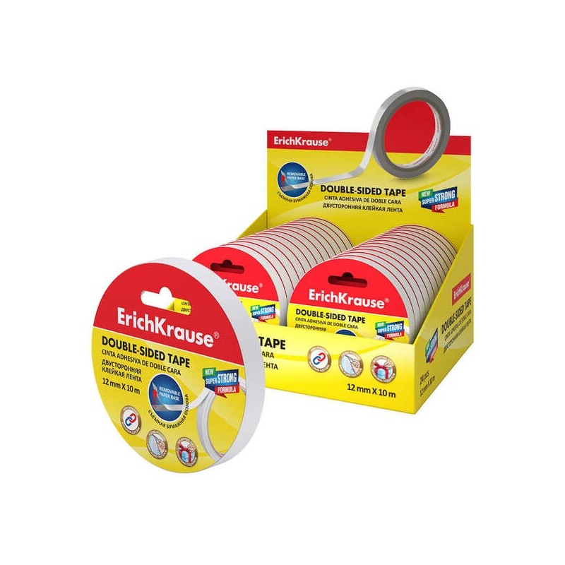 Erichkrause Cinta Adhesiva de Doble Cara - 12mmx10m - Expositor 24 uds. - Transparente