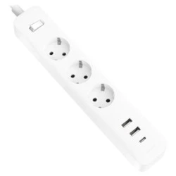 Xiaomi 20W Power Strip Regleta con Interruptor - 3 Tomas Schuko - 2 Puertos USB C 20W + 1 USB A - Carga Rapida 20W - Material