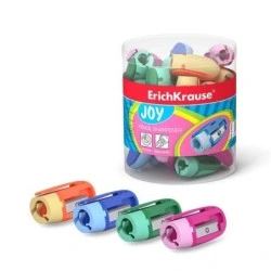 Erichkrause Joy Sacapuntas de Plastico - 1 Orificio de 8mm - Cuchilla de Acero al Carbono en Forma de Espiral - Clip de