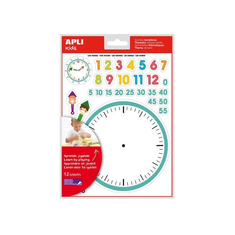 Apli Gommettes Thématiques les Heures - 360 Gommettes en 12 Feuilles - Aide à l'Apprentissage des Heures et des Habiletés