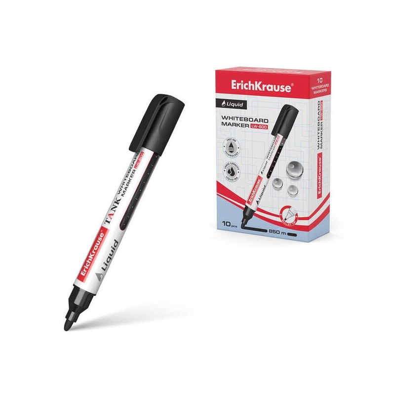 Erichkrause Liquid LW-600 Marcador de Pizarra Blanca - Tinta Liquida a Base de Alcohol - Punta en Forma de Bala - Ancho de