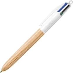 Bic 4 Colours Wood Style Retractable Ballpoint Pen - Medium Tip 1.0mm - Oil-Based Ink - Wood Design - 4 Colours