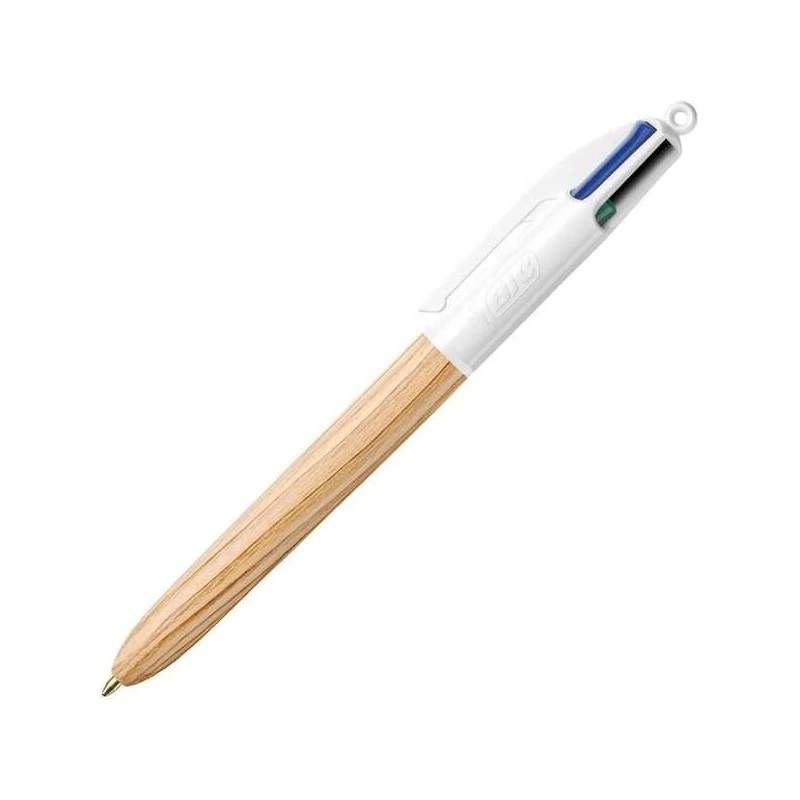 Bic 4 Colours Wood Style Stylo à Bille Rétractable - Pointe Moyenne de 1.0mm - Encre à Base d'Huile - Design Bois - 4 Couleurs