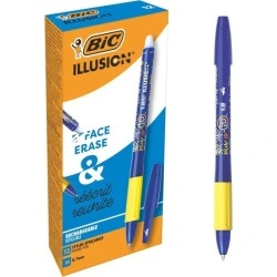 Bic Illusions Erasable Ballpoint Pen - Medium Tip 0.7mm - Rubber Grip - Refillable - Blue