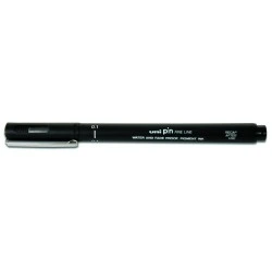 Uni-ball PIN01-200(S) Marcador Calibrado - Ponta de Poliacetal 0,1mm - Tinta Pigmentada Resistente à Água e à Luz - Cor Preto