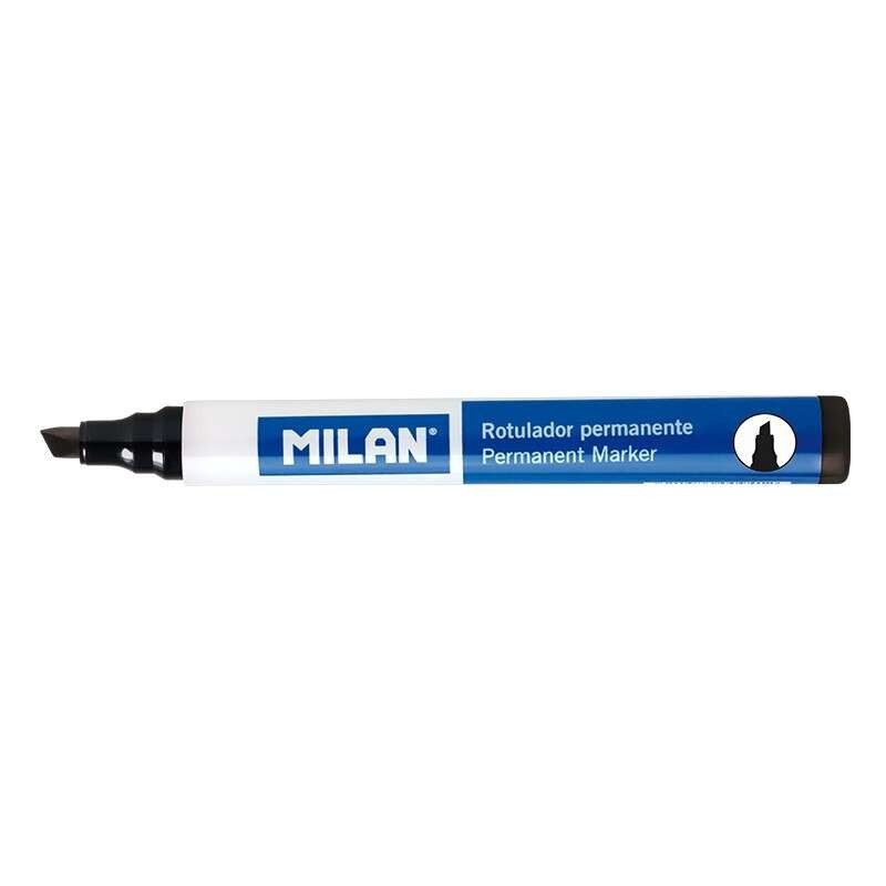 Milan Marcador Permanente Ponta Biselada - Ponta 1 - 4mm - Tinta à Base de Álcool - Cor Preta