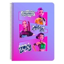 Safta K-Pop Demon Hunters Libreta con Espiral - Formato Cuarto - 80 Hojas de 80g/m2 - Cuadricula 4x4mm - Tapas Duras
