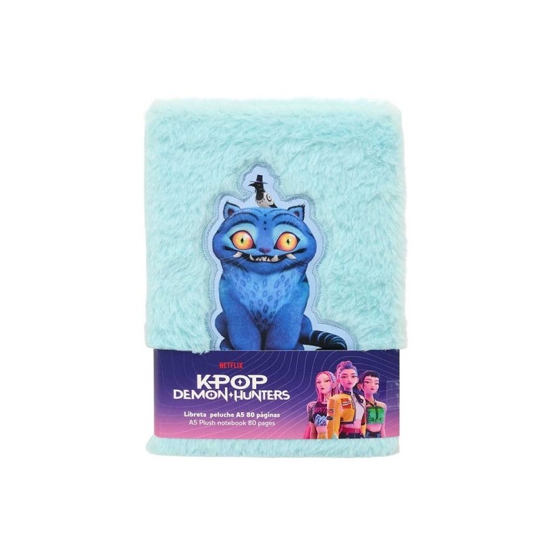 Safta K-Pop Demon Hunters Bloco de Notas - Formato A5 - Capas de Peluche - 80 Páginas - 21x14.8cm - Cor Azul Clara