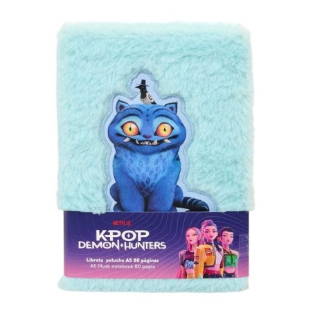 Safta K-Pop Demon Hunters Bloco de Notas - Formato A5 - Capas de Peluche - 80 Páginas - 21x14.8cm - Cor Azul Clara