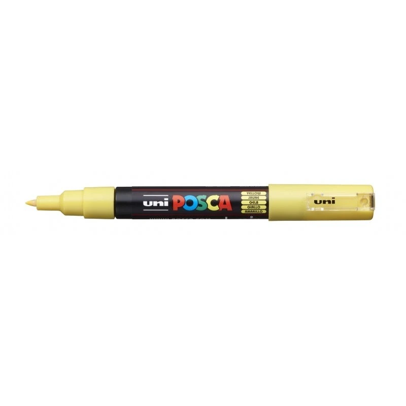Posca PC-1M Marcador de Pintura - Ponta de Poliéster Cónica 0,7mm - Tinta à Base de Água - Resistente à Luz - Cor Amarelo