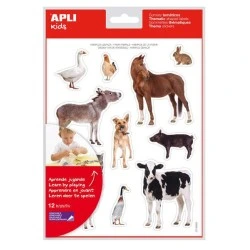 Apli Gomets Temáticos Realistas Animais da Quinta - 144 Gomets em 12 Folhas - Adesivo Removível - Ideal para Desenvolver