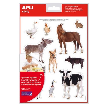Apli Gommettes Thématiques Réalistes Animaux de la Ferme - 144 Gommettes en 12 Feuilles - Adhésif Repositionnable - Idéal pour
