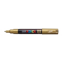 Posca PC-1M Marcador de Pintura - Ponta de Poliéster Cónica 0,7mm - Tinta à Base de Água - Resistente à Luz - Cor Ouro