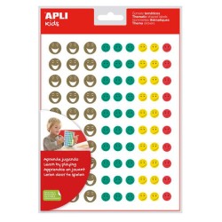 Apli Gommettes Visage Souriant Mini - 4 Styles de Visage Différents - 1080 Gommettes par Sachet - Adhésif Repositionnable