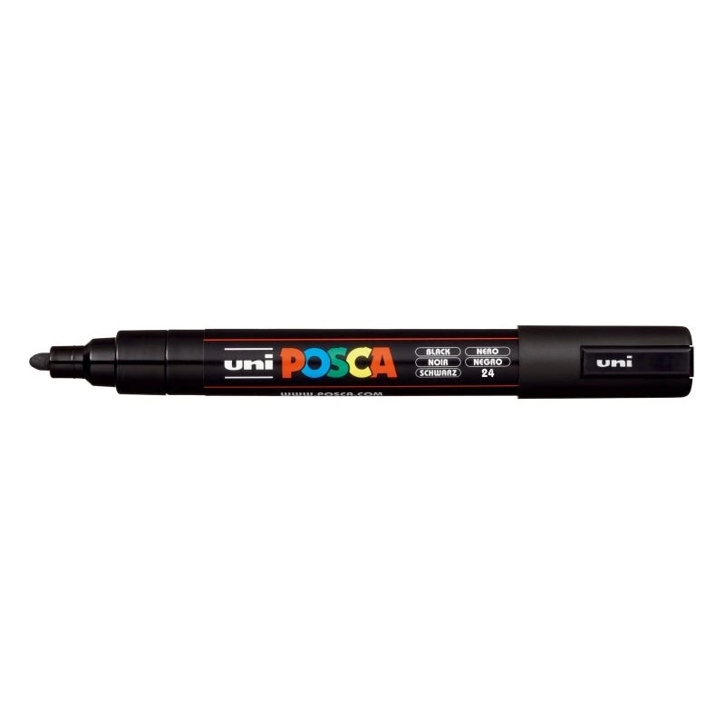 Posca PC-5M Marqueur Peinture - Pointe Ogive 1.8-2.5mm - Encre à Base d'Eau - Résistant à la Lumière - Couleur Noir
