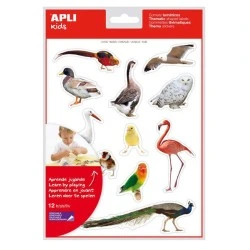 Apli Gomets Tematicos Realistas de Aves - 144 Gomets en 12 Hojas - Imagenes Realistas para Relacionar Aves - Desarrolla