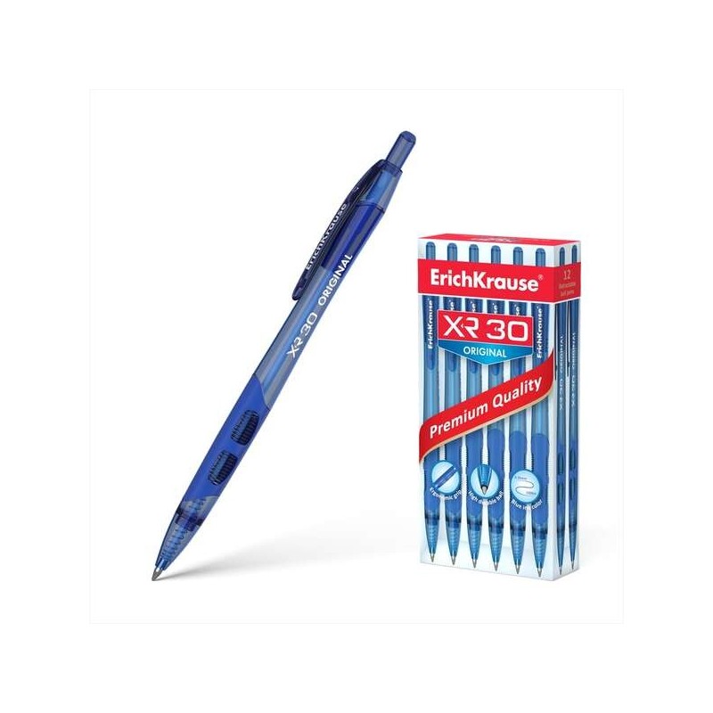 Erichkrause Xr-30 Retractable Ballpoint Pen - Round Translucent Barrel - Ergonomic Grip Zone - 5-Channel Point - Quick-Drying