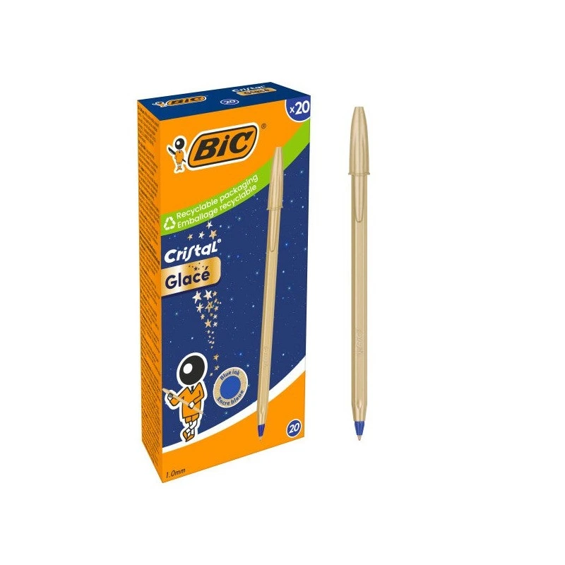 Bic Cristal Glace Boligrafo de Bola - Cuerpo Opaco en Color Oro Mate - Punta Redonda de 1mm - Trazo 0.4mm - Tinta con Base de