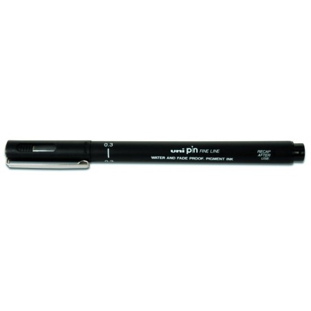Uni-ball PIN03-200(S) Fineliner Pen - 0.3mm Polyacetal Tip - 0.3mm Line Width - Ink Resistant to Water and Light - Black Colour