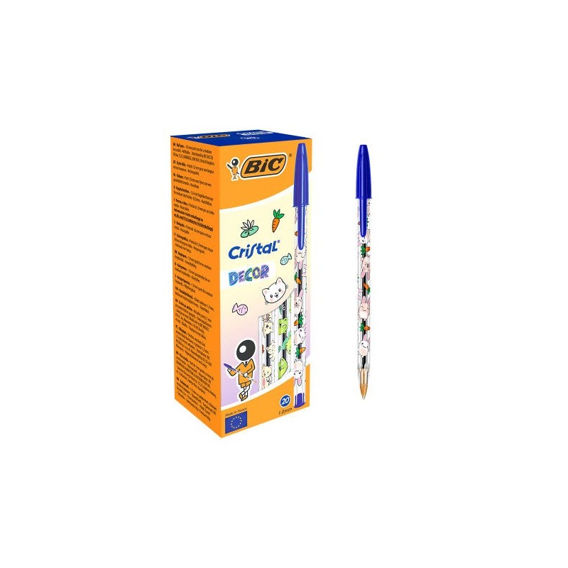 Bic Cristal Decor Kawaii Esferográfica de Bola - Corpo Transparente com Decoração Kawaii - Ponta redonda de 1mm - Traço 0,4mm