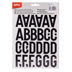 Apli Lettres Bâton Majuscules Adhésives - Hauteur 40mm - Pack de 5 Feuilles - Couleur Noir - Identification et Signalisation