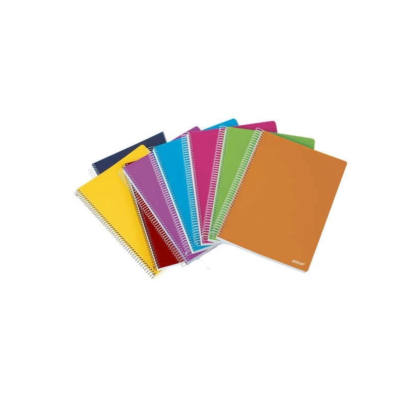Ancor Classic Stripes Cahier Spirale Format Folio Quadrillé 4x4mm - 80 Feuilles 90gr - Couverture en Plastique - Couleurs