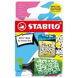 Stabilo Boss Mini by Snooze One Pack of 3 Mini Highlighters - 2 to 5mm Line Width - Water-Based Ink - Anti-Dry-Out - Assorted