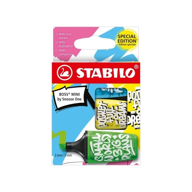 Stabilo Boss Mini by Snooze One Pack de 3 Mini Marcadores Fluorescentes - Traço entre 2 e 5mm - Tinta com Base de Água
