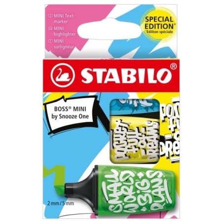 Stabilo Boss Mini by Snooze One Pack de 3 Mini Marcadores Fluorescentes - Traço entre 2 e 5mm - Tinta com Base de Água