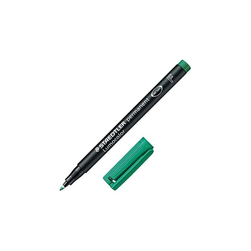 Staedtler Lumocolor 318 Permanent Marker - Fine Round Tip - 0.6mm Line - Cap with Clip - Quick Drying - Green